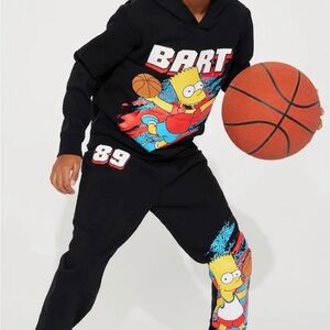 Fashion Nova Boys Bart Simpson Basketball Hoodie & Joggers Set Sz 6/7 Pre-Loved
